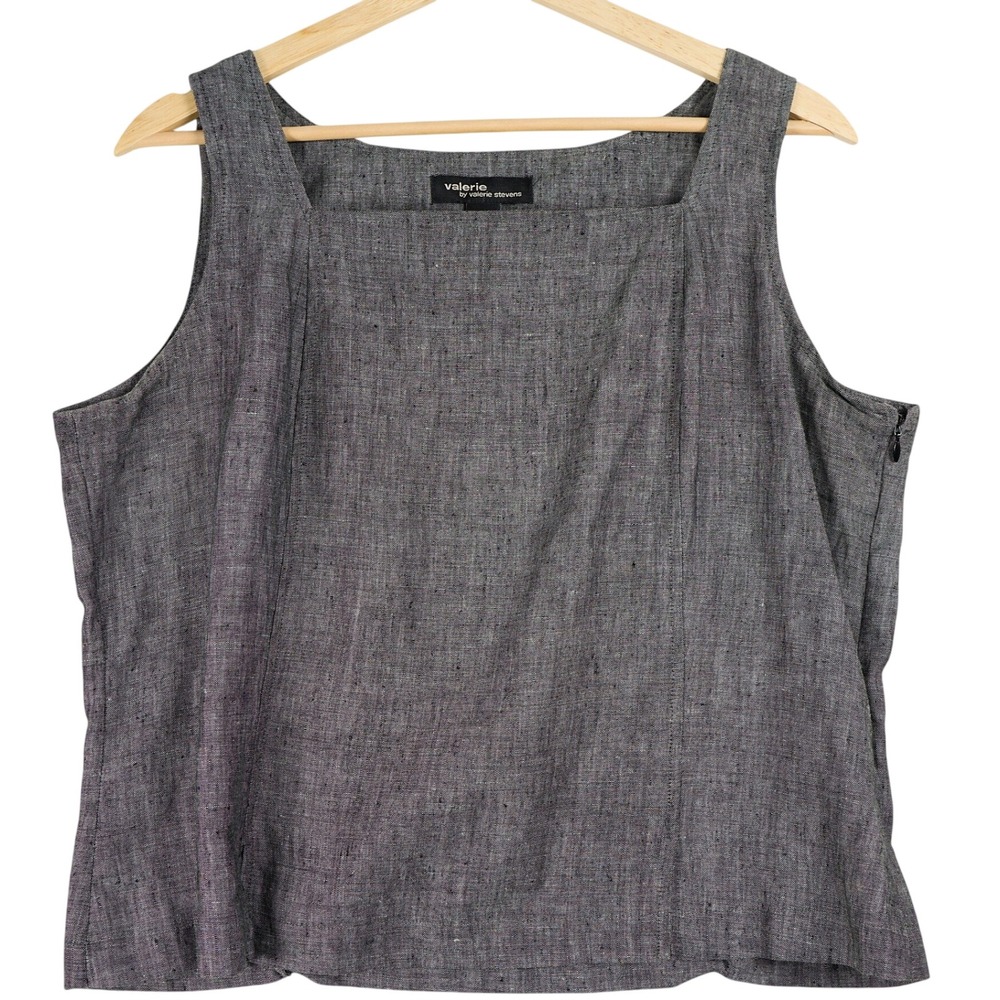 Valerie by Valerie Stevens Womens Large Gray 100% Linen Square Neck Tank Top